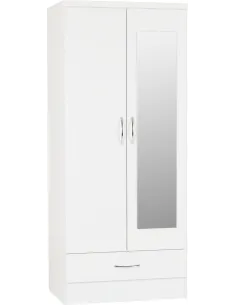 Nevada Mirrored 2 Door Wardrobe - White | Murphy Furniture