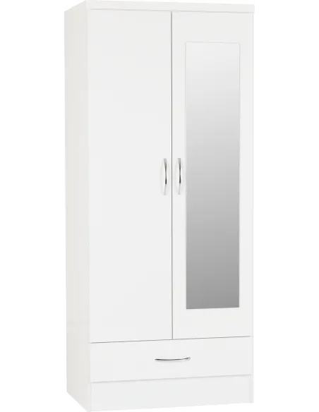 Nevada Mirrored 2 Door Wardrobe - White | Murphy Furniture