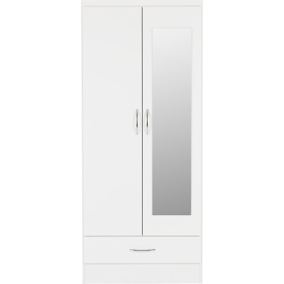 Nevada Mirrored 2 Door Wardrobe - White | Murphy Furniture