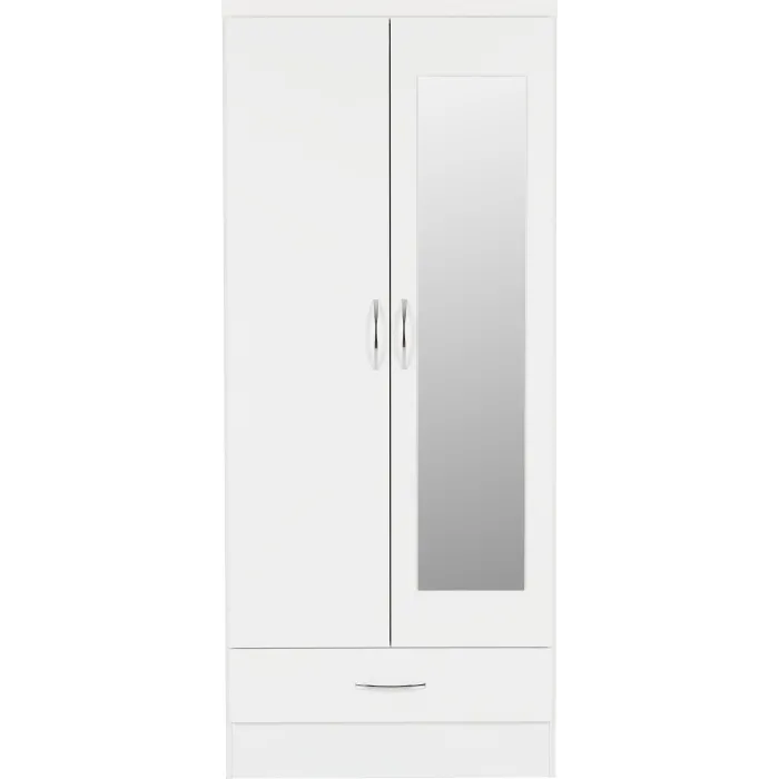 Nevada Mirrored 2 Door Wardrobe - White | Murphy Furniture