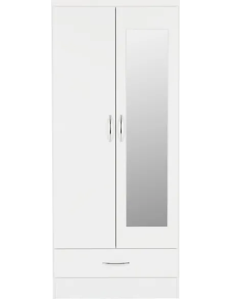 Nevada Mirrored 2 Door Wardrobe - White | Murphy Furniture
