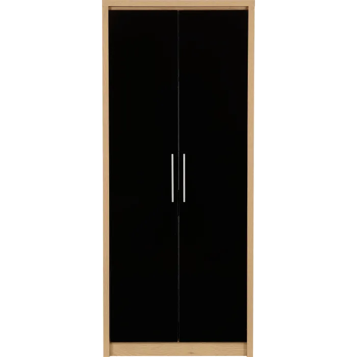 Seville 2 Door Wardrobe - Black  Gloss/L | Murphy Furniture
