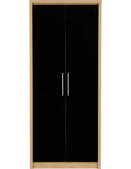 Seville 2 Door Wardrobe - Black  Gloss/L | Murphy Furniture