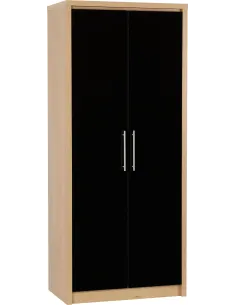 Seville 2 Door Wardrobe - Black  Gloss/L | Murphy Furniture