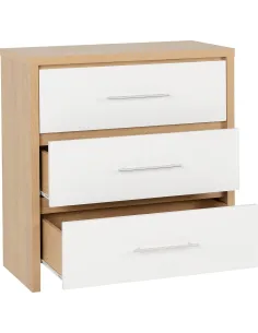 Seville 3 Drawer Chest - White Gloss/Lig | Murphy Furniture 2