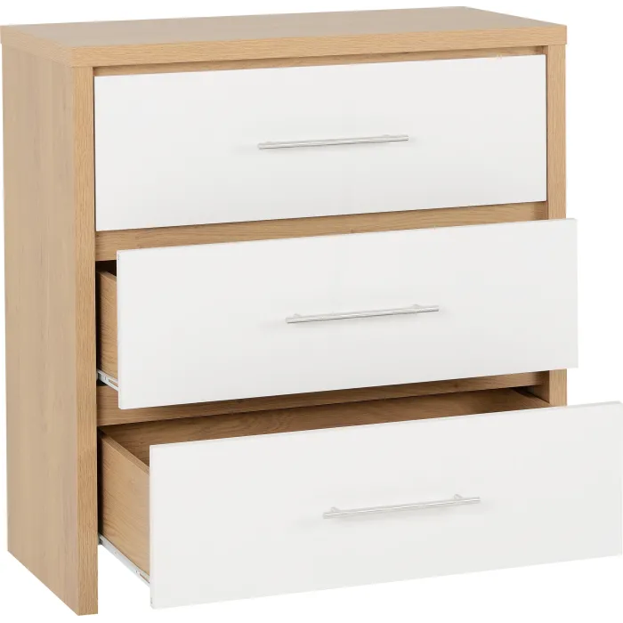 Seville 3 Drawer Chest - White Gloss/Lig | Murphy Furniture