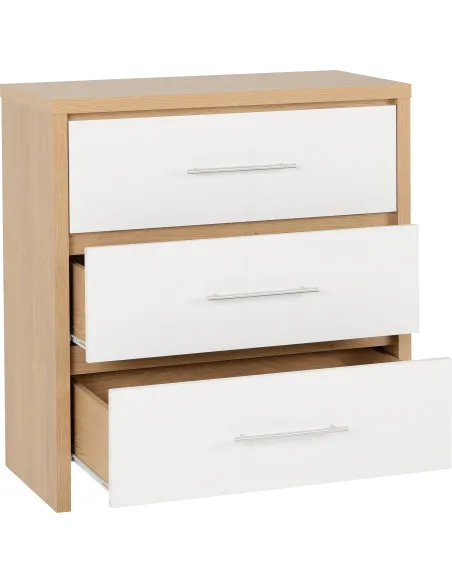 Seville 3 Drawer Chest - White Gloss/Lig | Murphy Furniture