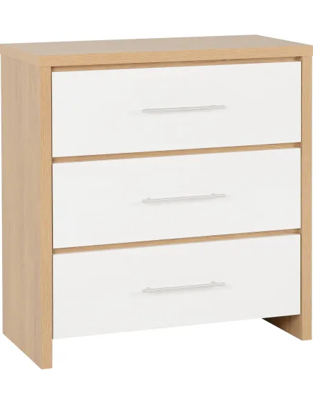 Seville 3 Drawer Chest - White Gloss/Lig | Murphy Furniture
