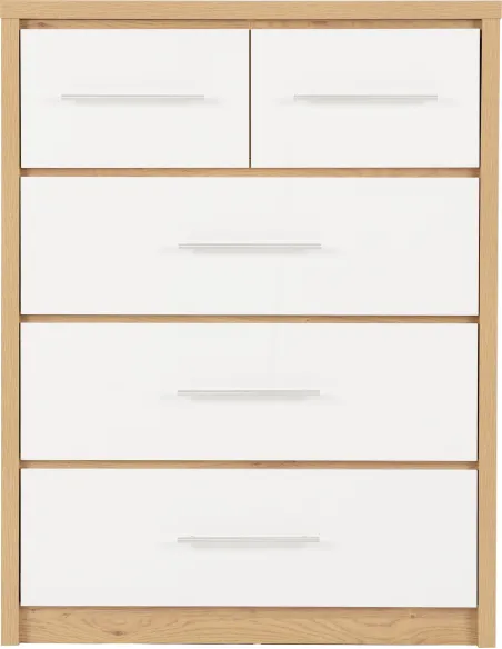Seville 3+2 Drawer Chest - White Gloss/L | Murphy Furniture