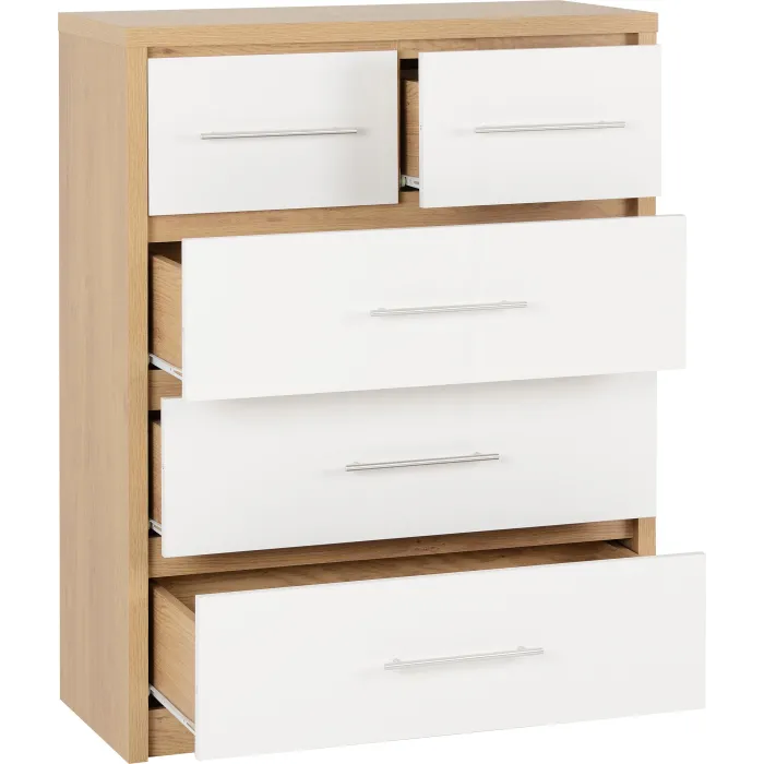 Seville 3+2 Drawer Chest - White Gloss/L | Murphy Furniture