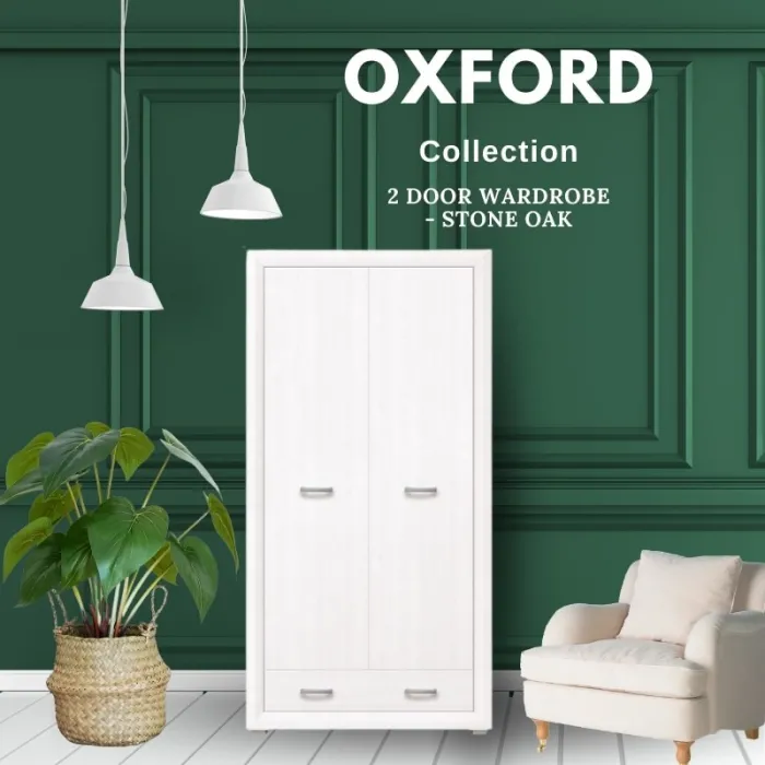 Oxford 2 Door 1 Drawer Wardrobe - White | Murphy Furniture