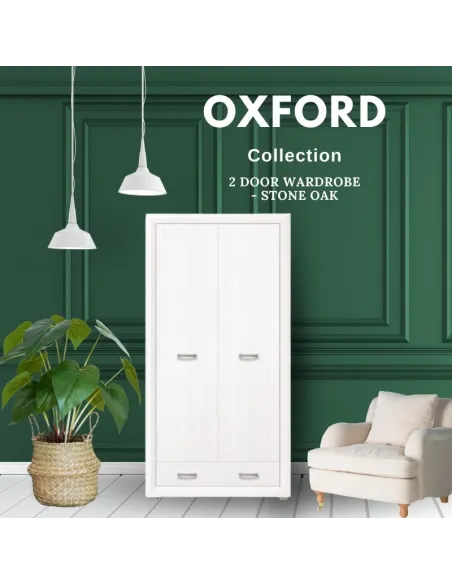 Oxford 2 Door 1 Drawer Wardrobe - White | Murphy Furniture