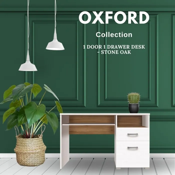 Oxford 1 Door 1 Drawer Desk - White Alph | Murphy Furniture