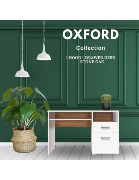 Oxford 1 Door 1 Drawer Desk - White Alph | Murphy Furniture