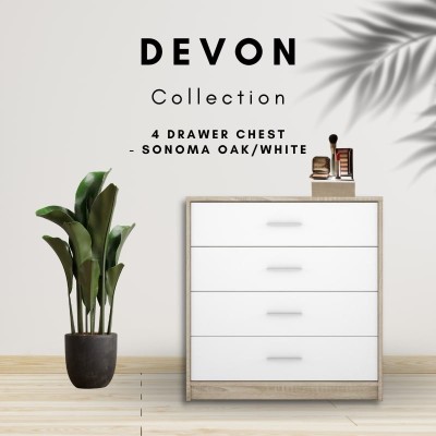 Devon 4 Drawer Chest - Sonoma Oak/White | Murphy Furniture