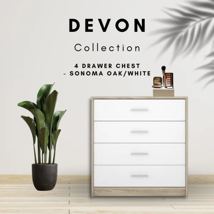 Devon 4 Drawer Chest - Sonoma Oak/White | Murphy Furniture