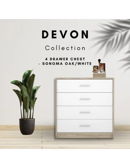 Devon 4 Drawer Chest - Sonoma Oak/White | Murphy Furniture