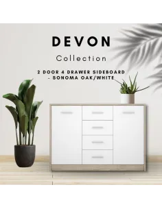 Devon 2 Door 4 Drawer Chest - Sonoma Oak | Murphy Furniture