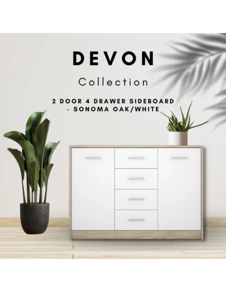 Devon 2 Door 4 Drawer Chest - Sonoma Oak | Murphy Furniture