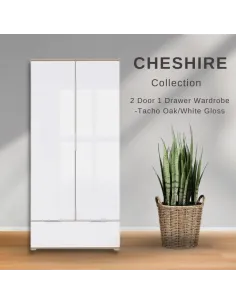 Cheshire 2 Door 1 Drawer Wardrobe - Tach | Murphy Furniture