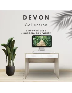Devon 2 Drawer Desk - Sonoma Oak/White | Murphy Furniture 2